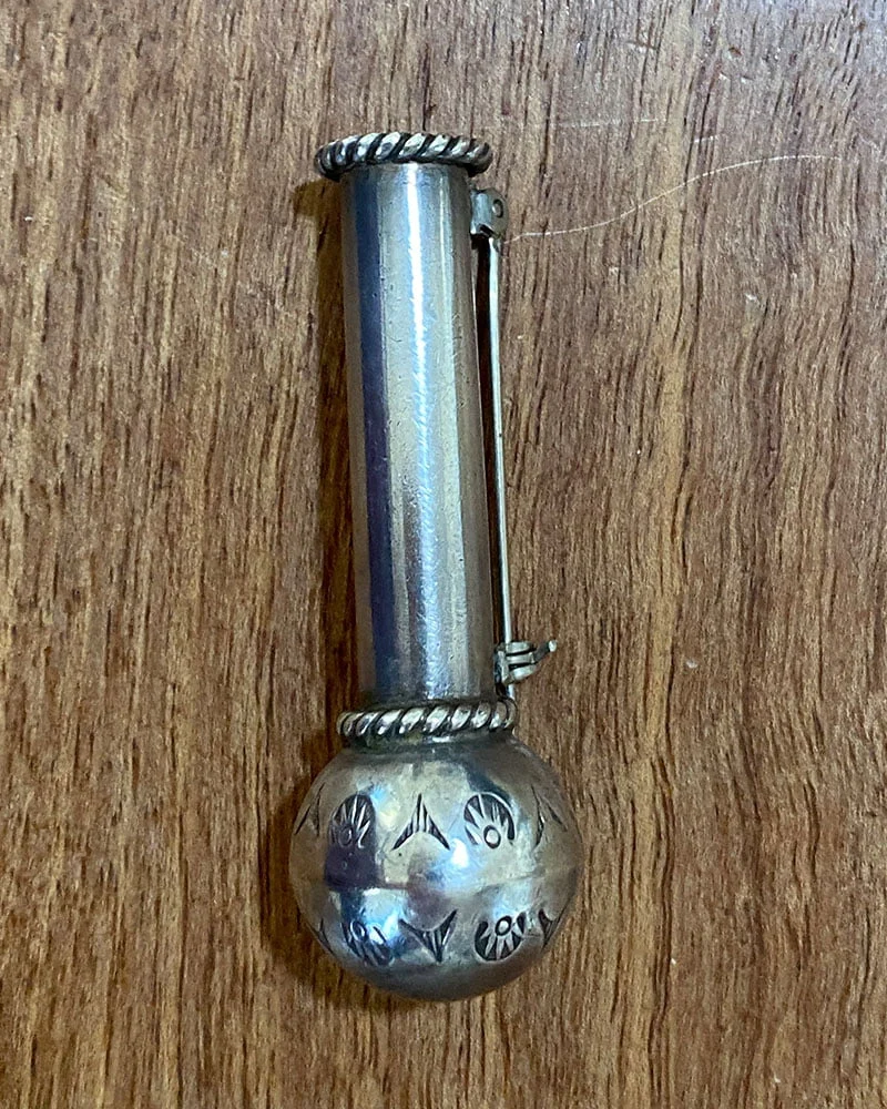 A Quirky Navajo Silver Flower Pot PIn