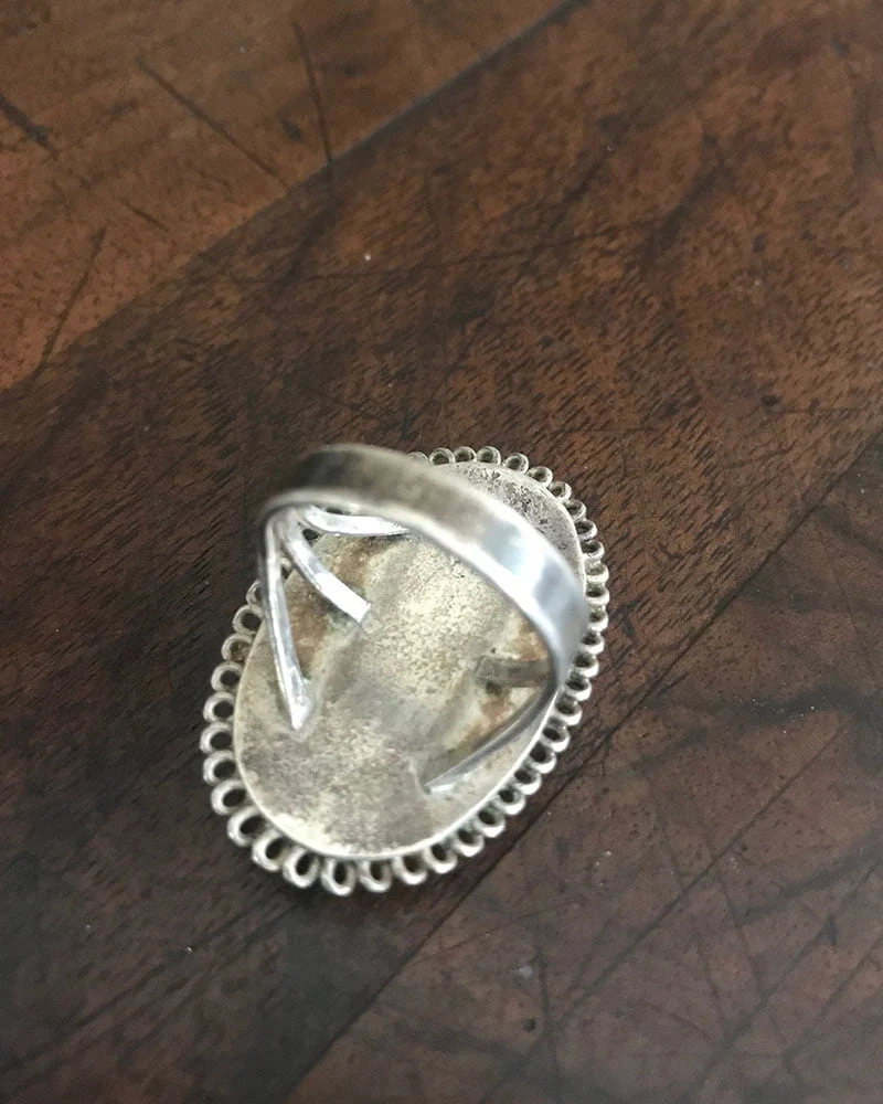 Navajo Turquoise Ring With Silver Twisted Wire