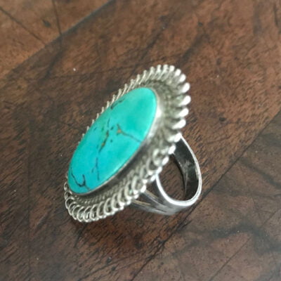 Navajo Turquoise Ring With Silver Twisted Wire