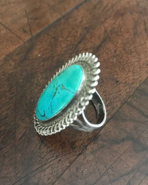 Navajo Turquoise Ring With Silver Twisted Wire