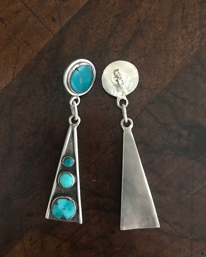 Long Elegant Turquoise and Silver Navajo Earrings