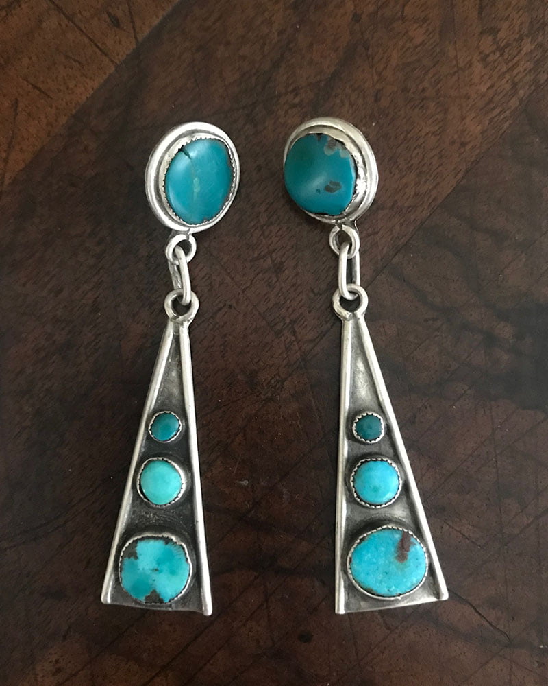 Long Elegant Turquoise and Silver Navajo Earrings