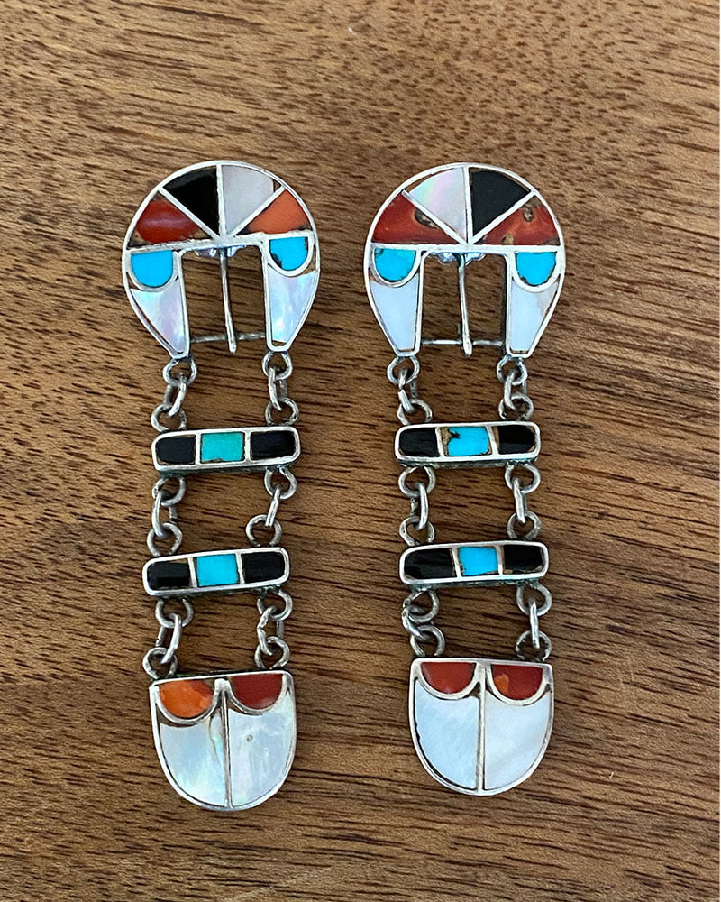 Zuni Inlay Ranger Belt Buckle Earrings