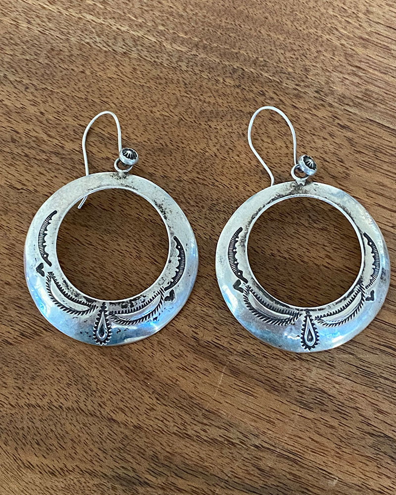 Navajo Ike Wilson Silver Stamped Hoop Earrings
