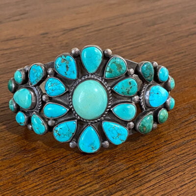 Heavy Navajo Turquoise Cluster Bracelet