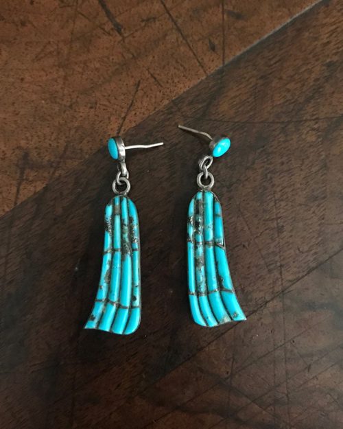 Zuni Raised Channel Inlay Turquoise Earrings