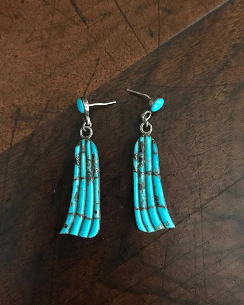 Zuni Raised Channel Inlay Turquoise Earrings
