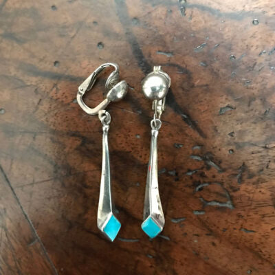 Dainty Turquoise and Silver Clip on Earrings