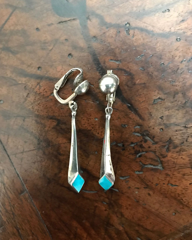 Dainty Turquoise and Silver Clip on Earrings