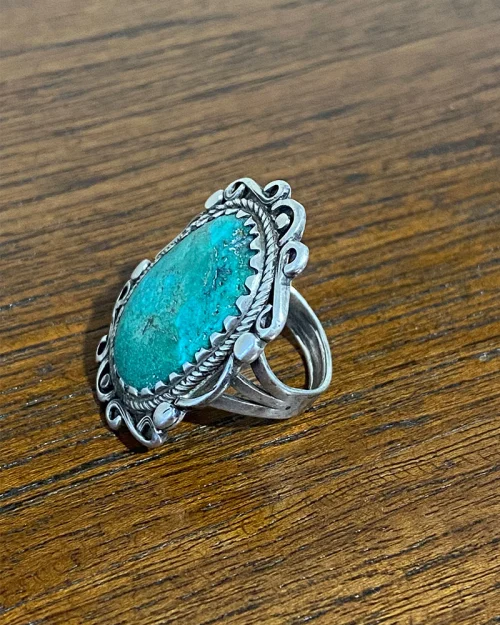 Navajo Drawn Wire Turquoise Ring