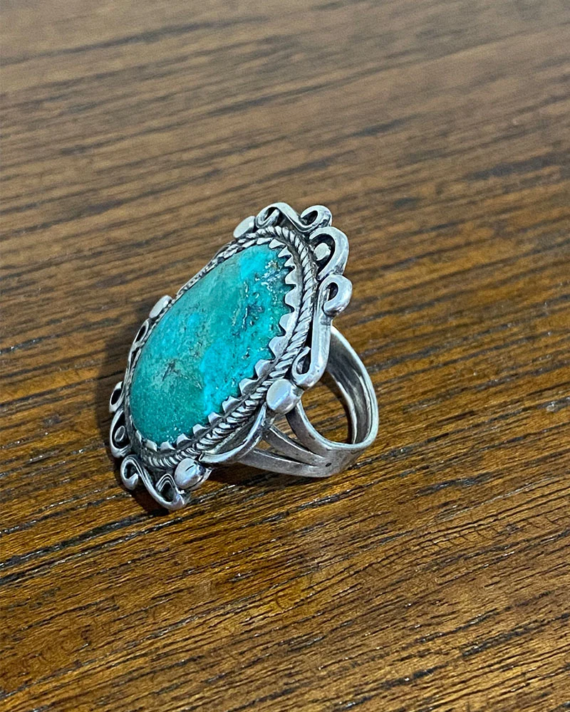 Navajo Drawn Wire Turquoise Ring