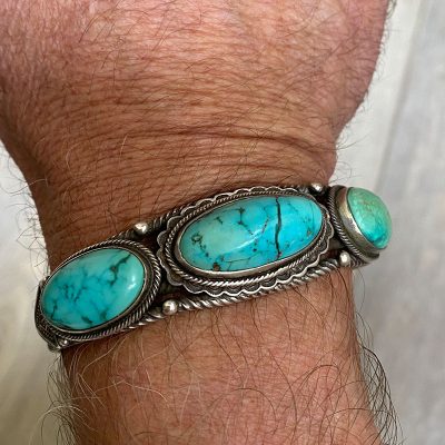 Navajo Domed Three Stone Bracelet