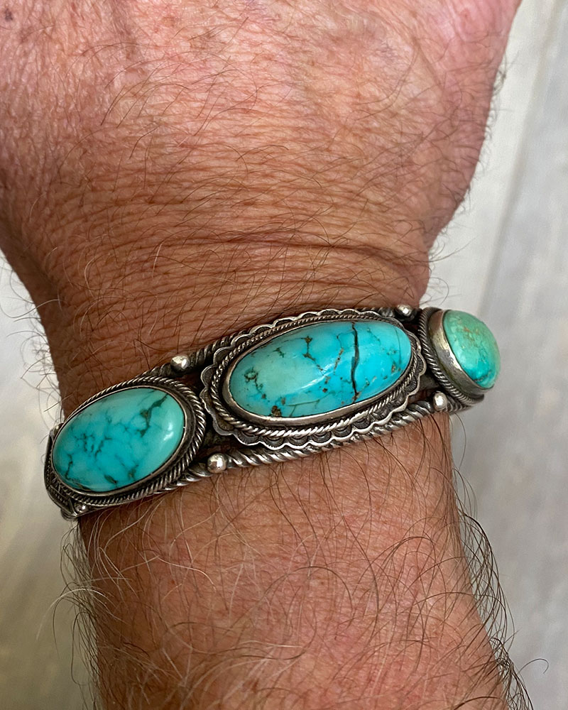Navajo Domed Three Stone Bracelet