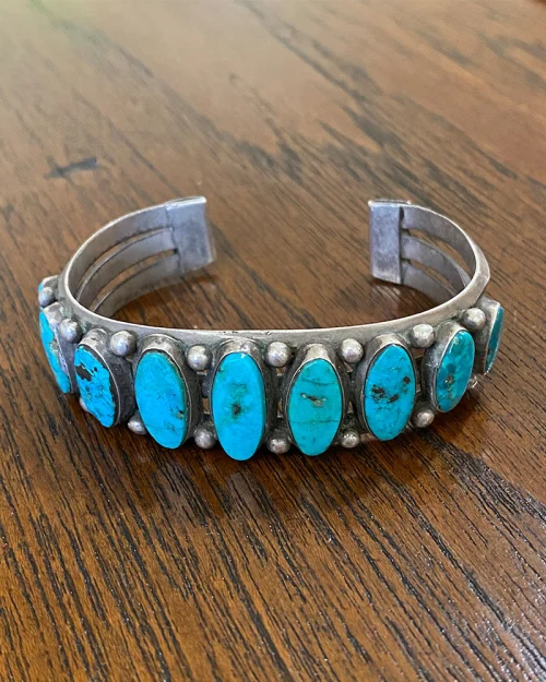 Navajo Turquoise Nine Stone Row Bracelet