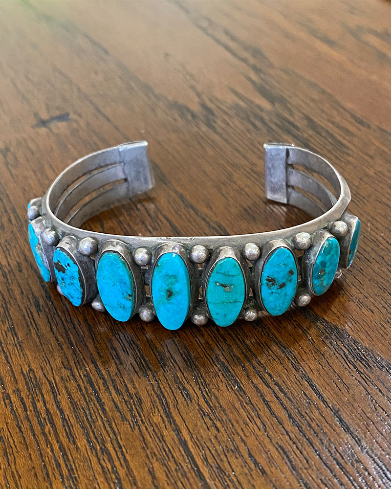 Navajo Turquoise Nine Stone Row Bracelet