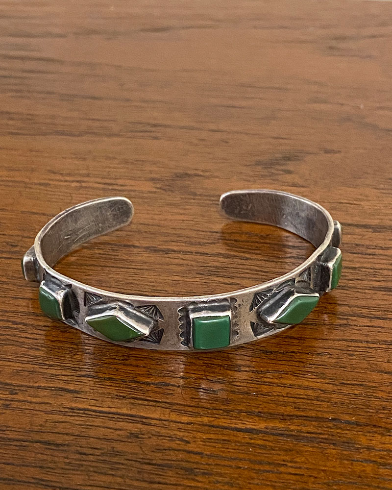 Navajo Dark Green Turquoise Row Bracelet