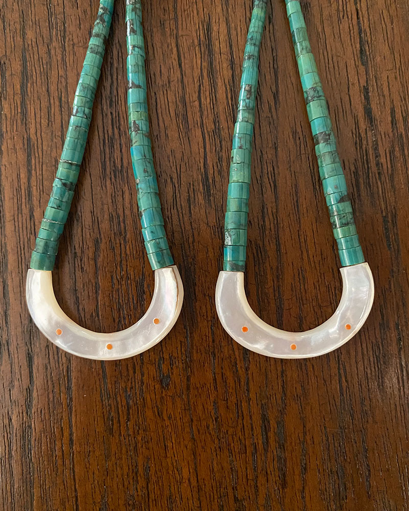 Unique Zuni Heishi Turquoise Earrings