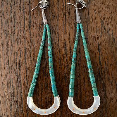 Unique Zuni Heishi Turquoise Earrings