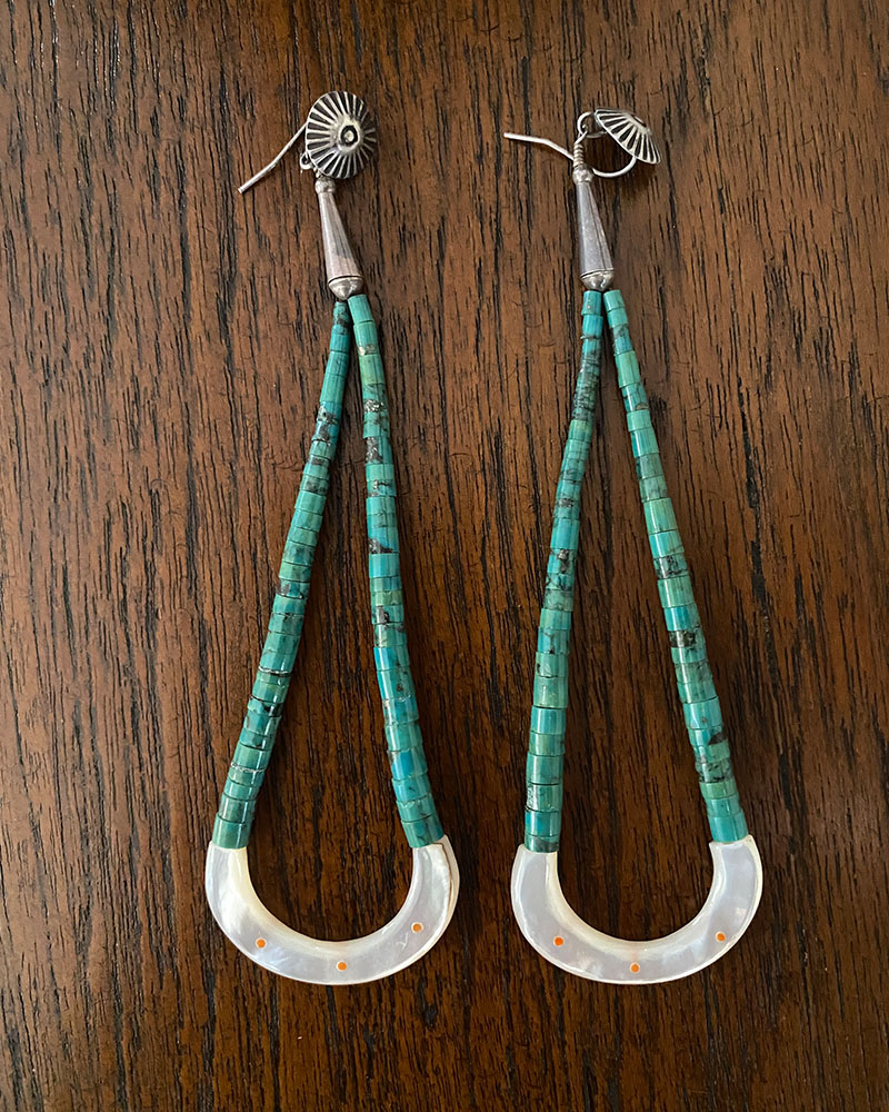 Unique Zuni Heishi Turquoise Earrings