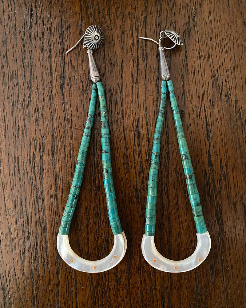 Unique Zuni Heishi Turquoise Earrings