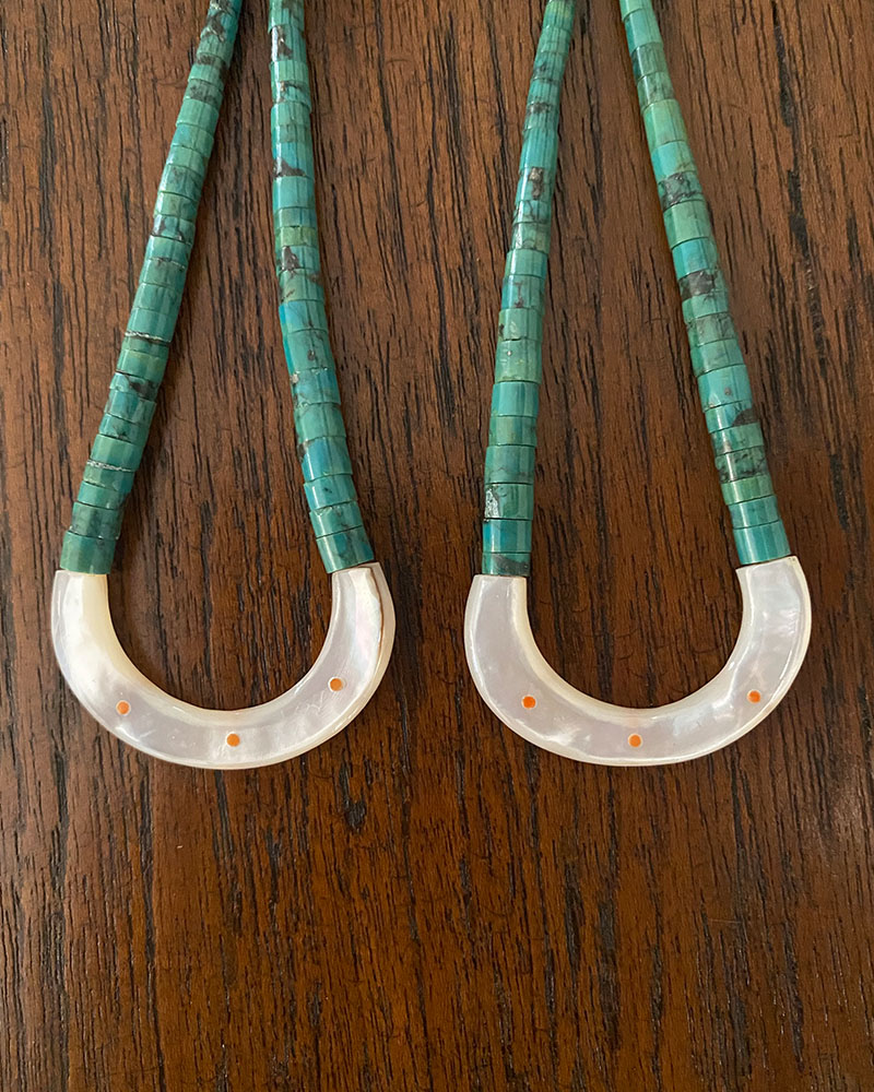 Unique Zuni Heishi Turquoise Earrings