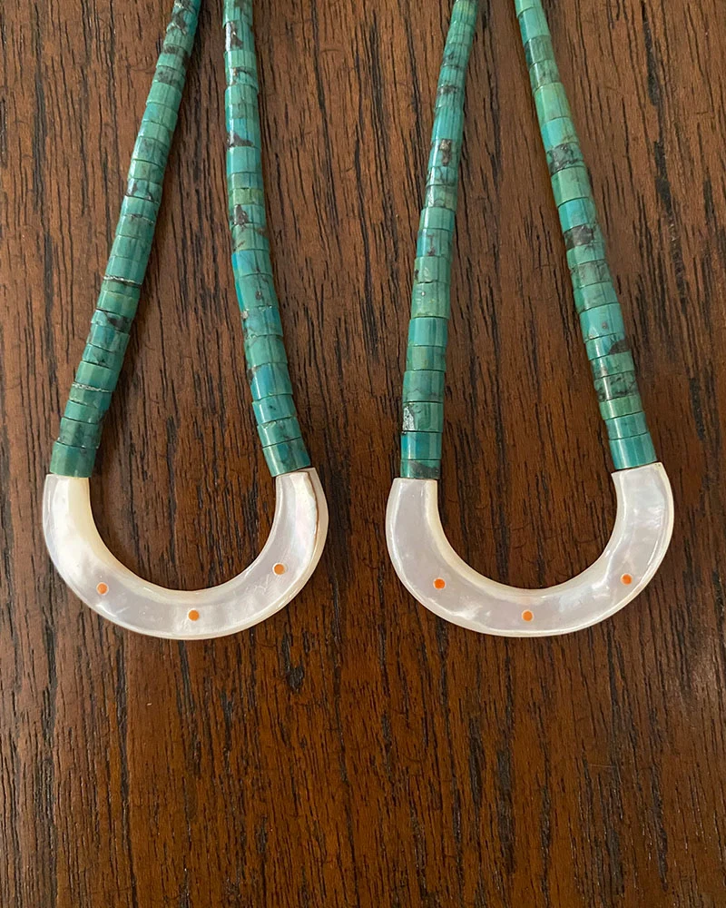 Unique Zuni Heishi Turquoise Earrings
