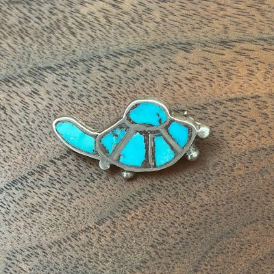 Small Inlaid Turquoise Turtle Pin