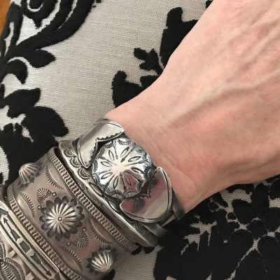 Silver Isleta Pueblo Bracelet with Butterfly