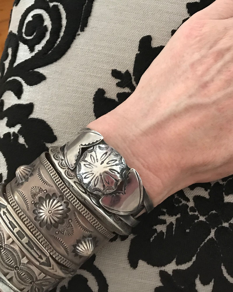 Silver Isleta Pueblo Bracelet with Butterfly Silver Isleta Pueblo Bracelet with Butterfly