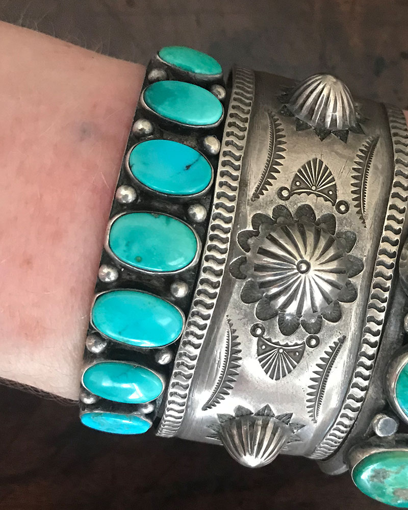 Navajo Row Bracelet with Seven Turquoise Stones