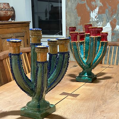 Mexican Glazed Pottery Candelabras