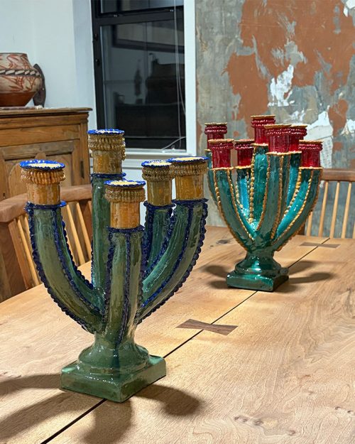 Mexican Glazed Pottery Candelabras