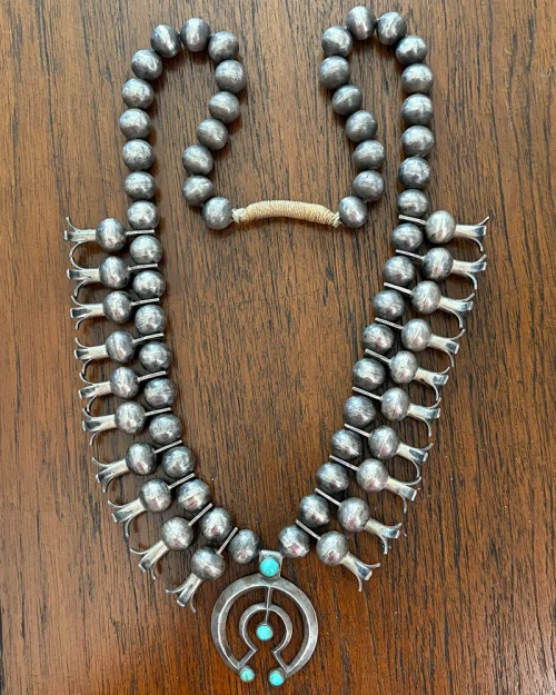 Early Navajo Squash Blossom Necklace