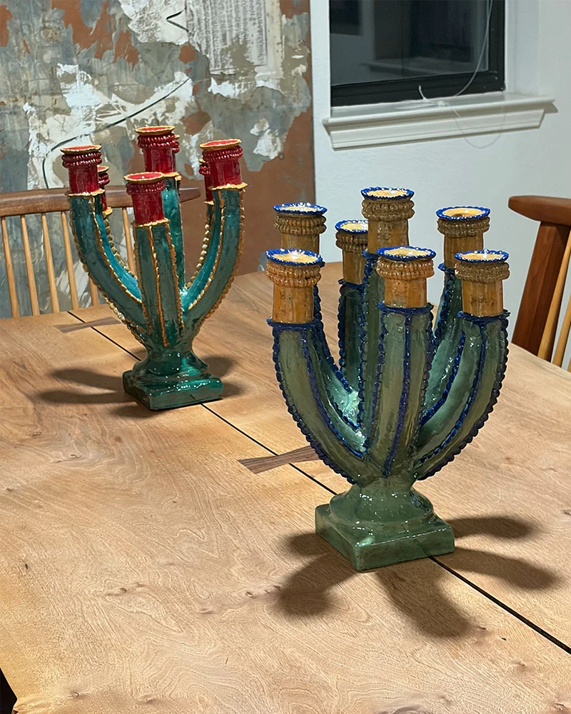 Mexican Glazed Pottery Candelabras