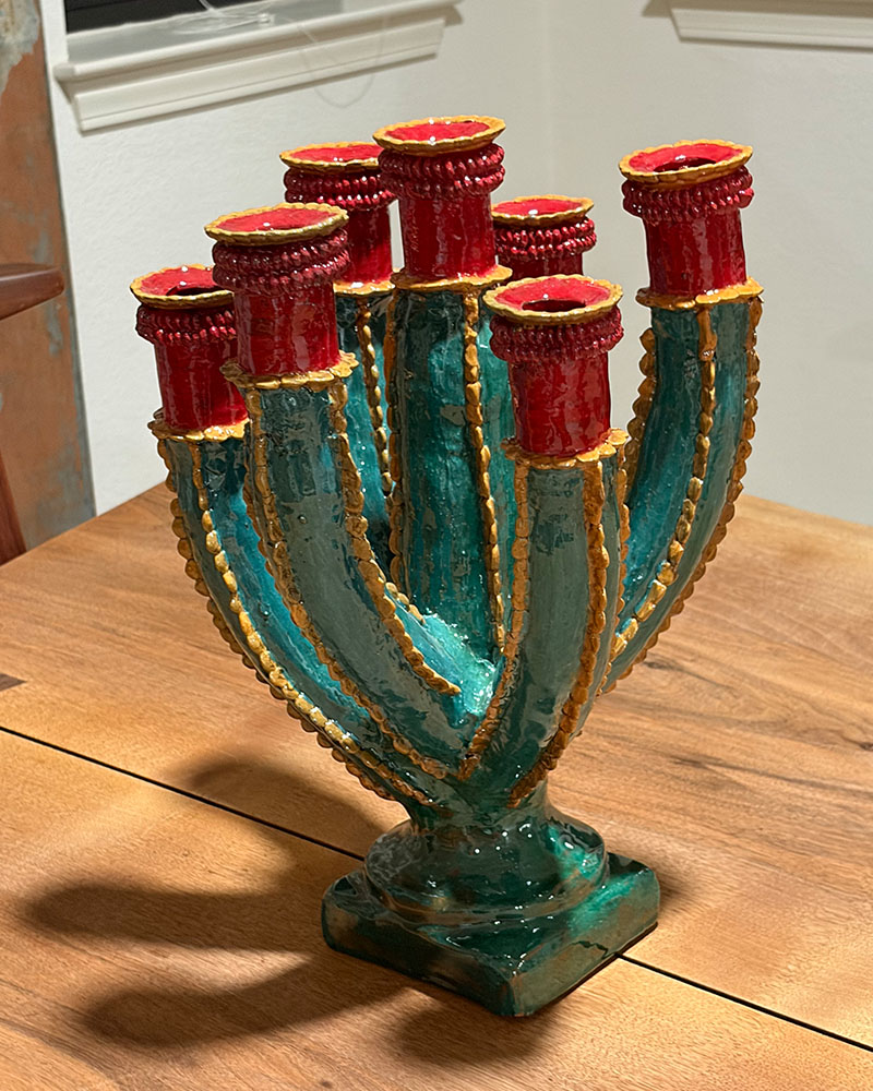 Mexican Glazed Pottery Candelabras