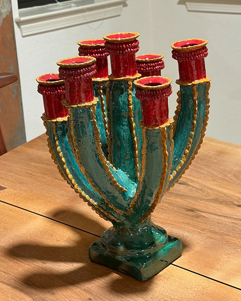 Mexican Glazed Pottery Candelabras