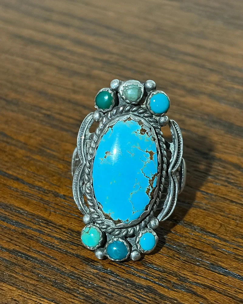 Ornate Navajo Turquoise Ring