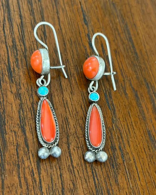 Morris Talawytewa Robinson Coral Earrings