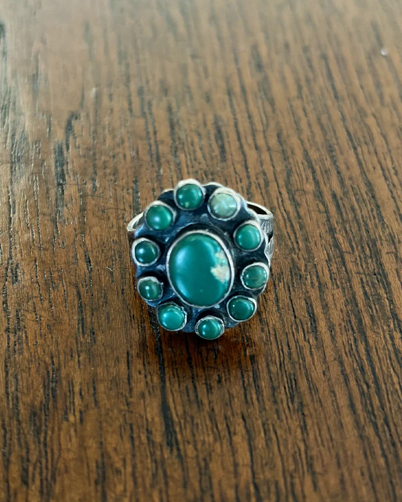 Petite Fit Green Cluster Ring